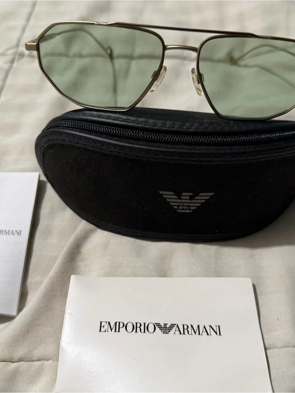 Gold Frame Aviator Sunglasses with Light Green Lenses// Emporio Giorgio Armani.